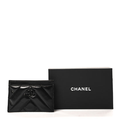 Chanel Shiny Lambskin Chevron Quilted Card Holder So Black 9 of 9