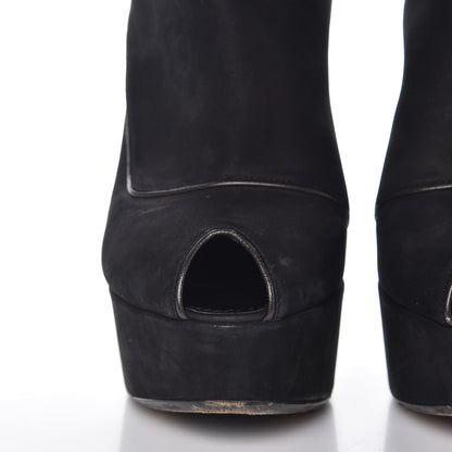 Louis Vuitton Suede Peep Toe Ankle Boots 37 Black 14 of 23