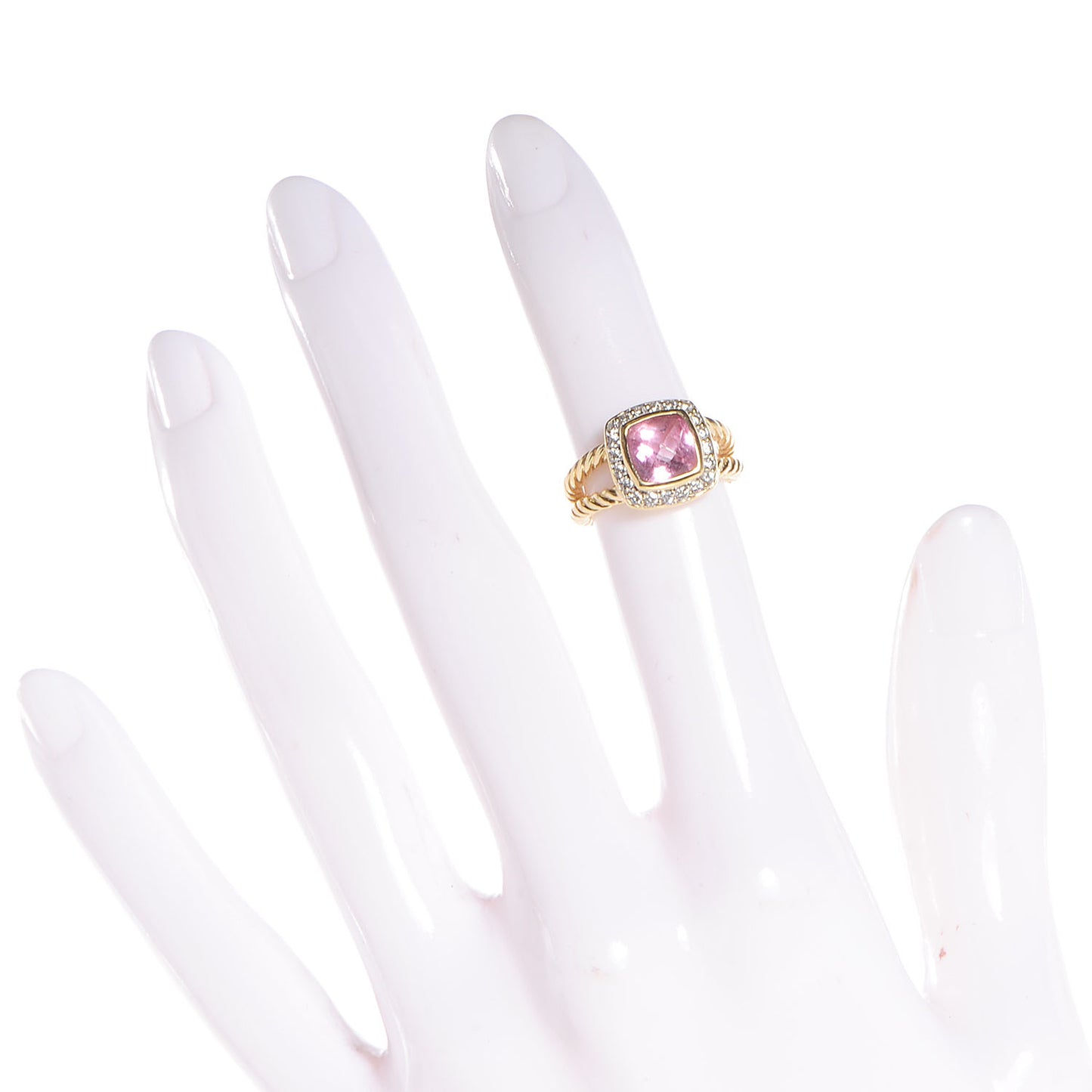 18K Yellow Gold Diamond Pink Tourmaline 7mm Petite Albion Ring 47 4