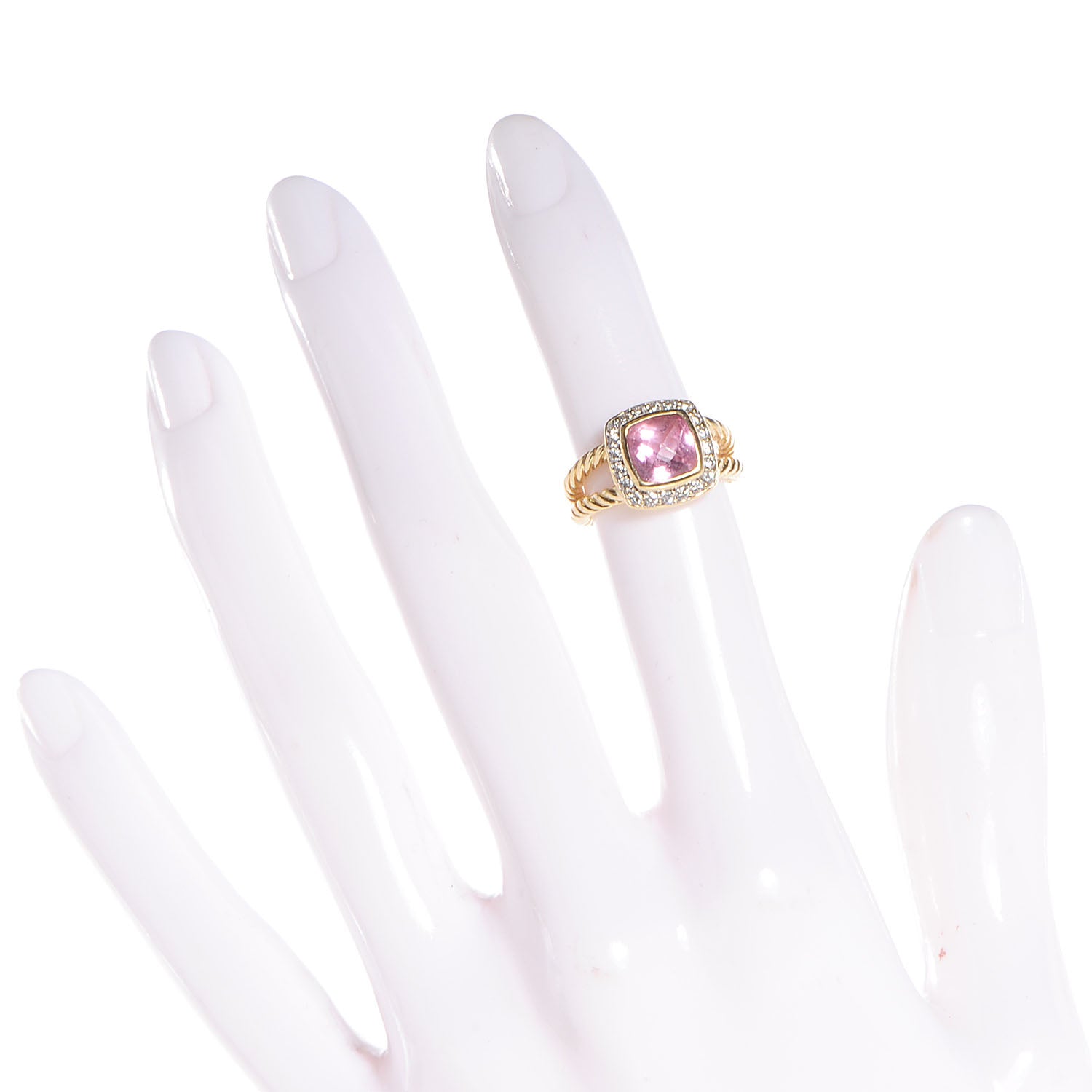 David Yurman 18K Yellow Gold Diamond Pink Tourmaline 7mm Petite Albion Ring 47 4 2 of 6