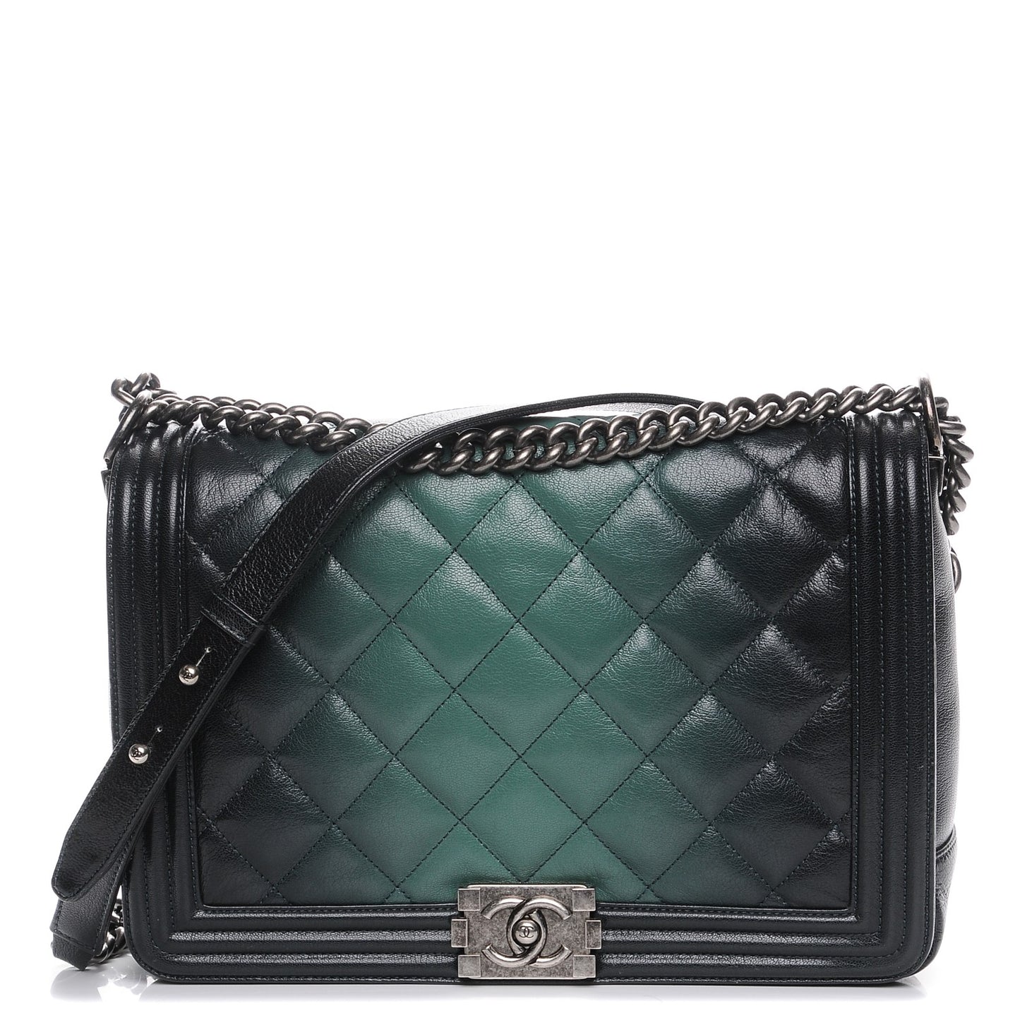 Goatskin Ombre Faded Quilted Large Boy Flap Dark Green