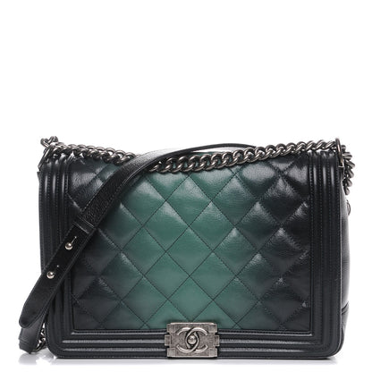 Chanel Goatskin Ombre Faded Quilted Large Boy Flap Dark Green 1 of 8