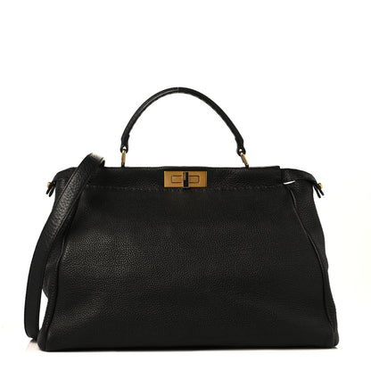 Fendi Cuoio Romano Selleria Large Peekaboo Iconic Satchel Black Moro 1 of 8