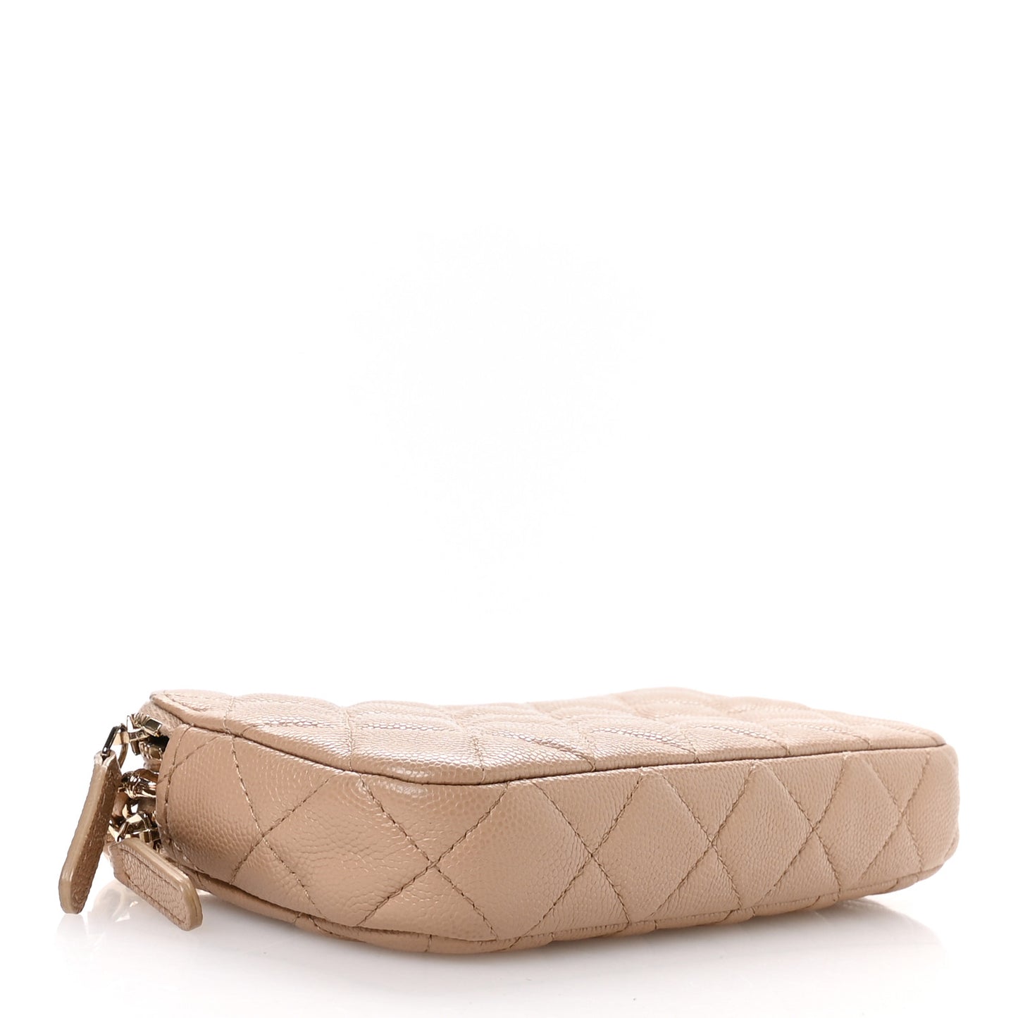Caviar Quilted Small Clutch With Chain Beige