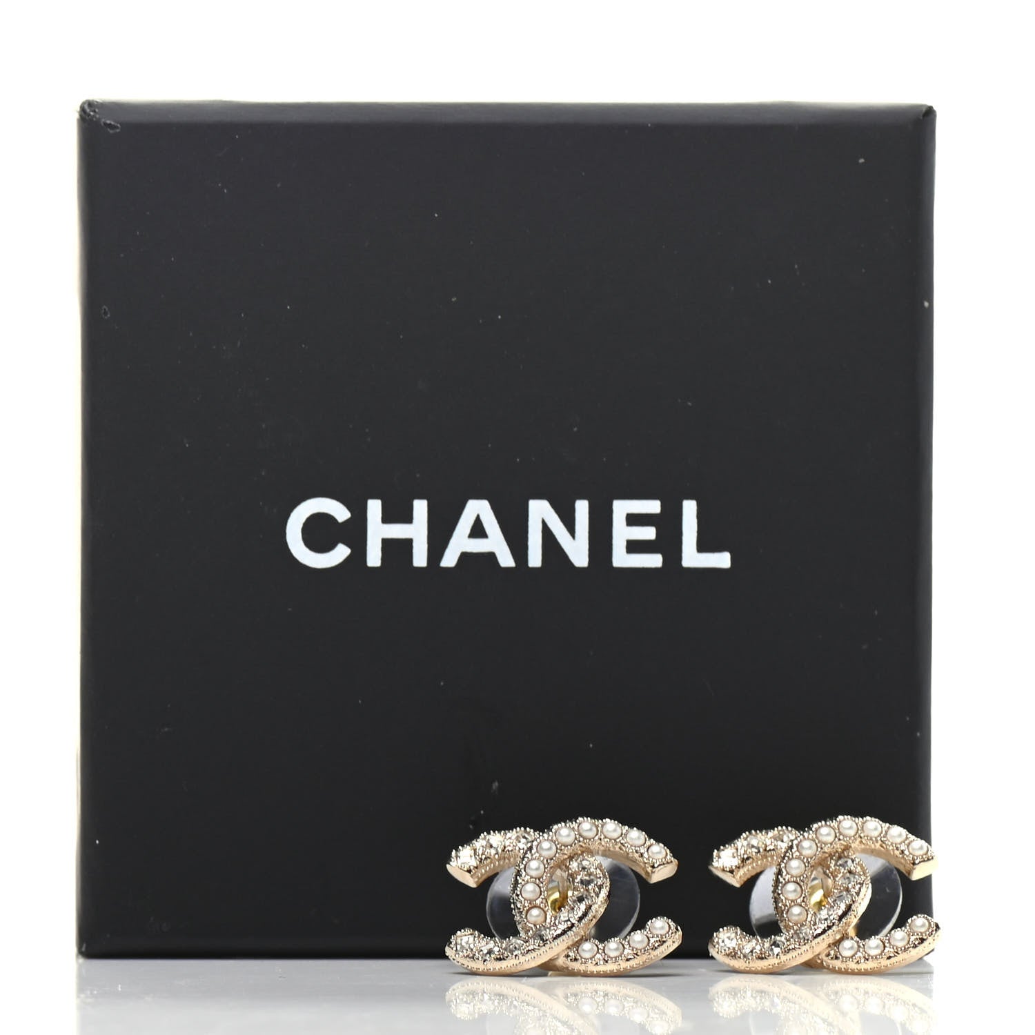 Chanel Crystal Pearl CC Earrings Gold 5 of 5