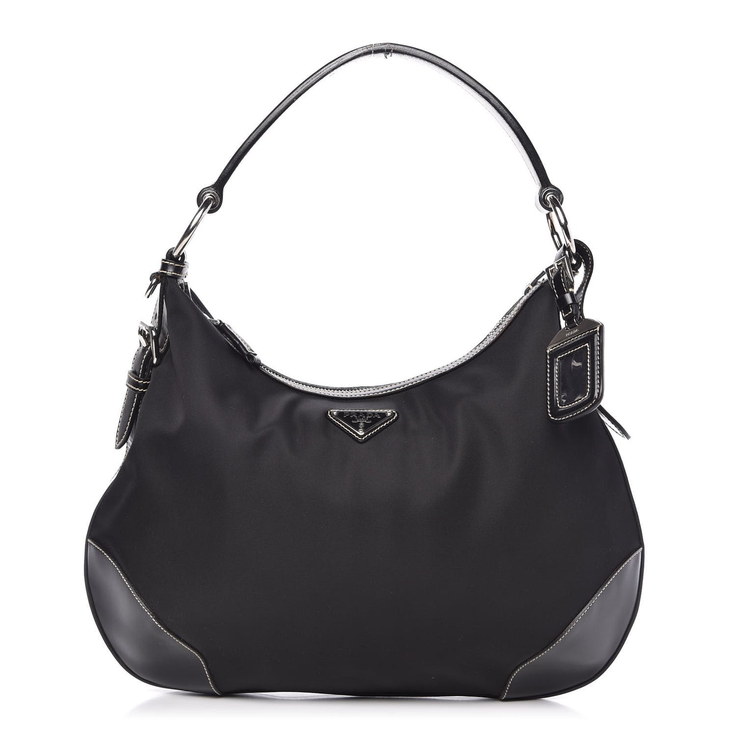 Tessuto Nylon Soft Calfskin Shoulder Bag Black
