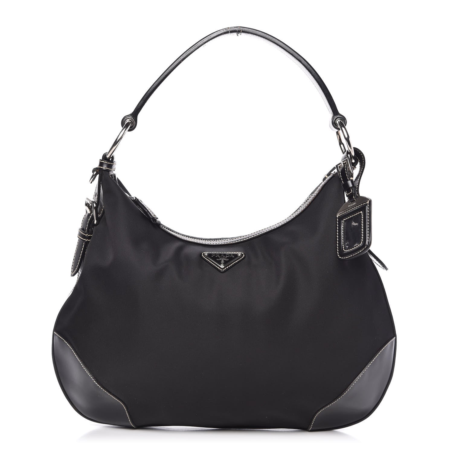 Prada Tessuto Nylon Soft Calfskin Shoulder Bag Black 1 of 10