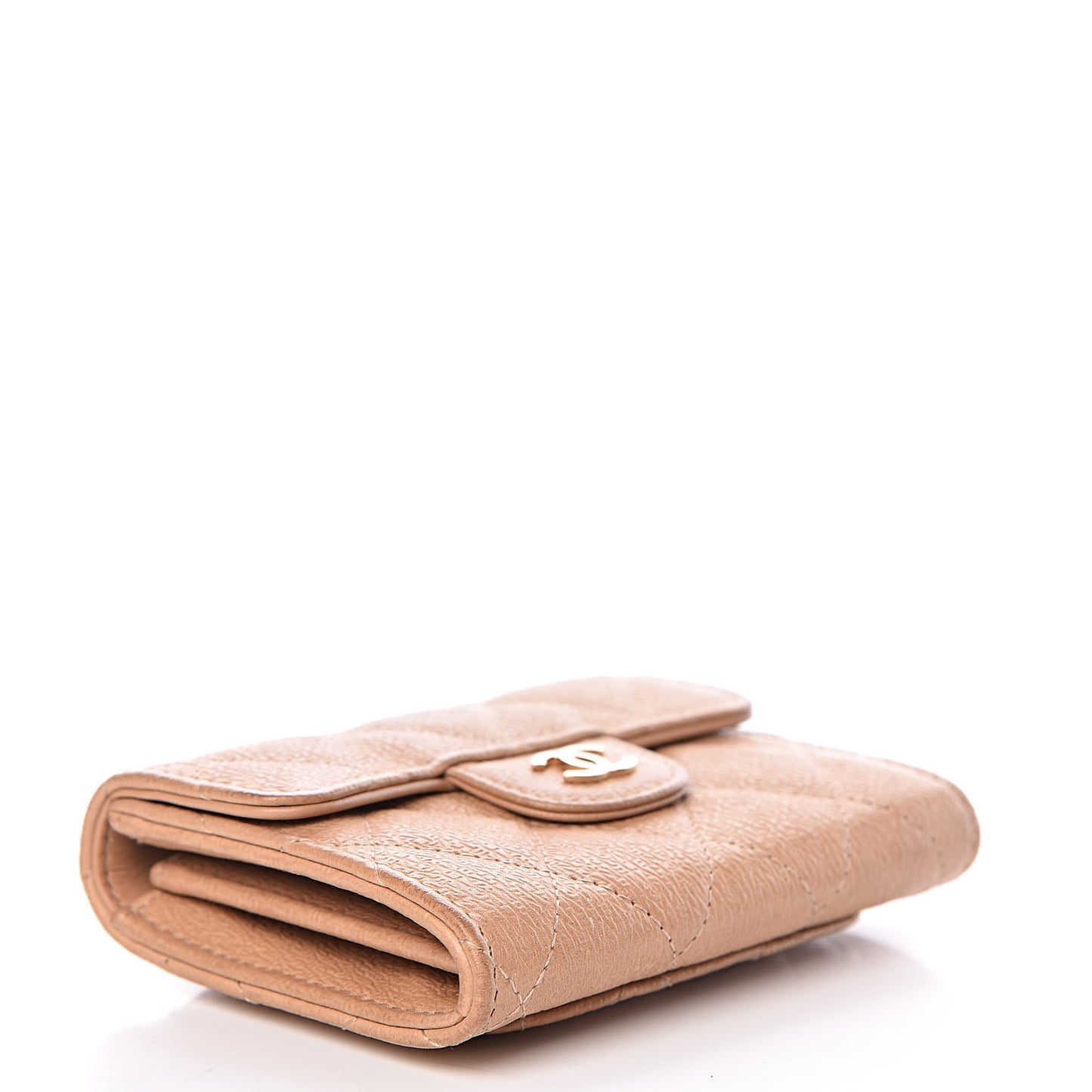 Letter Calfskin Embossed Quilted Card Holder Beige