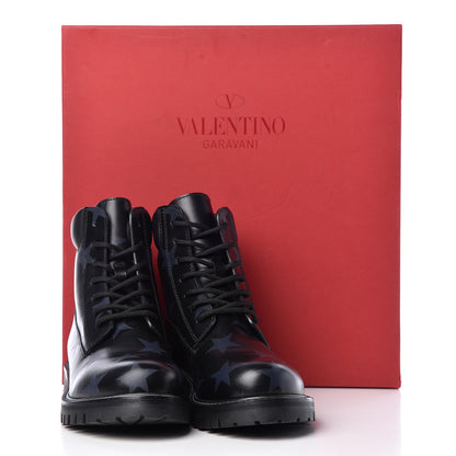 Valentino Garavani Calfskin Hologram Star Print Combat Boots 36.5 Black Marine 9 of 9