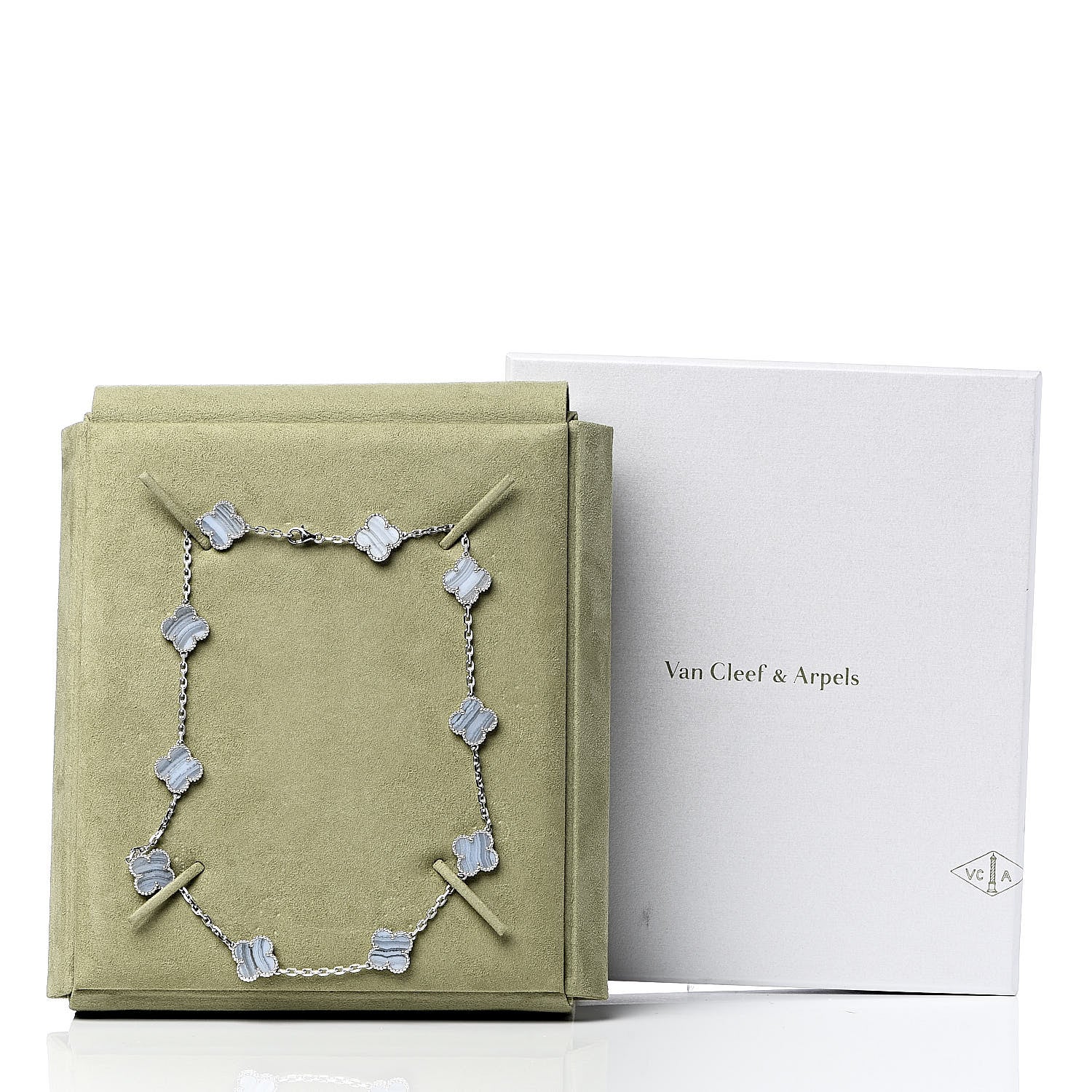 Van Cleef & Arpels 18K White Gold Chalcedony 10 Motifs Vintage Alhambra Necklace 7 of 8