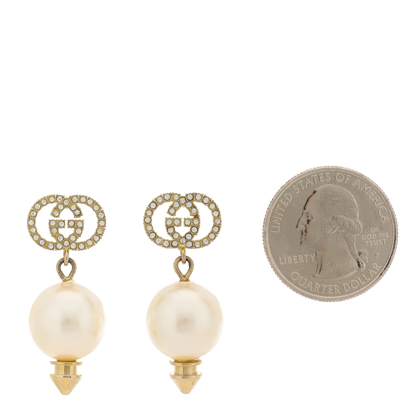 Metal Crystal Pearl Interlocking G Earrings Shiny Gold