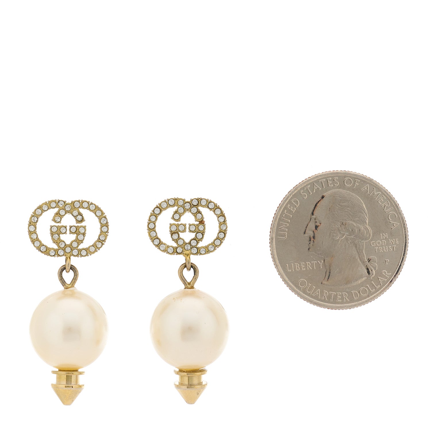 Gucci Metal Crystal Pearl Interlocking G Earrings Shiny Gold 2 of 4