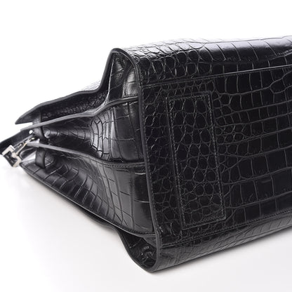 Saint Laurent Calfskin Crocodile Embossed Large Souple Sac De Jour Black 8 of 9