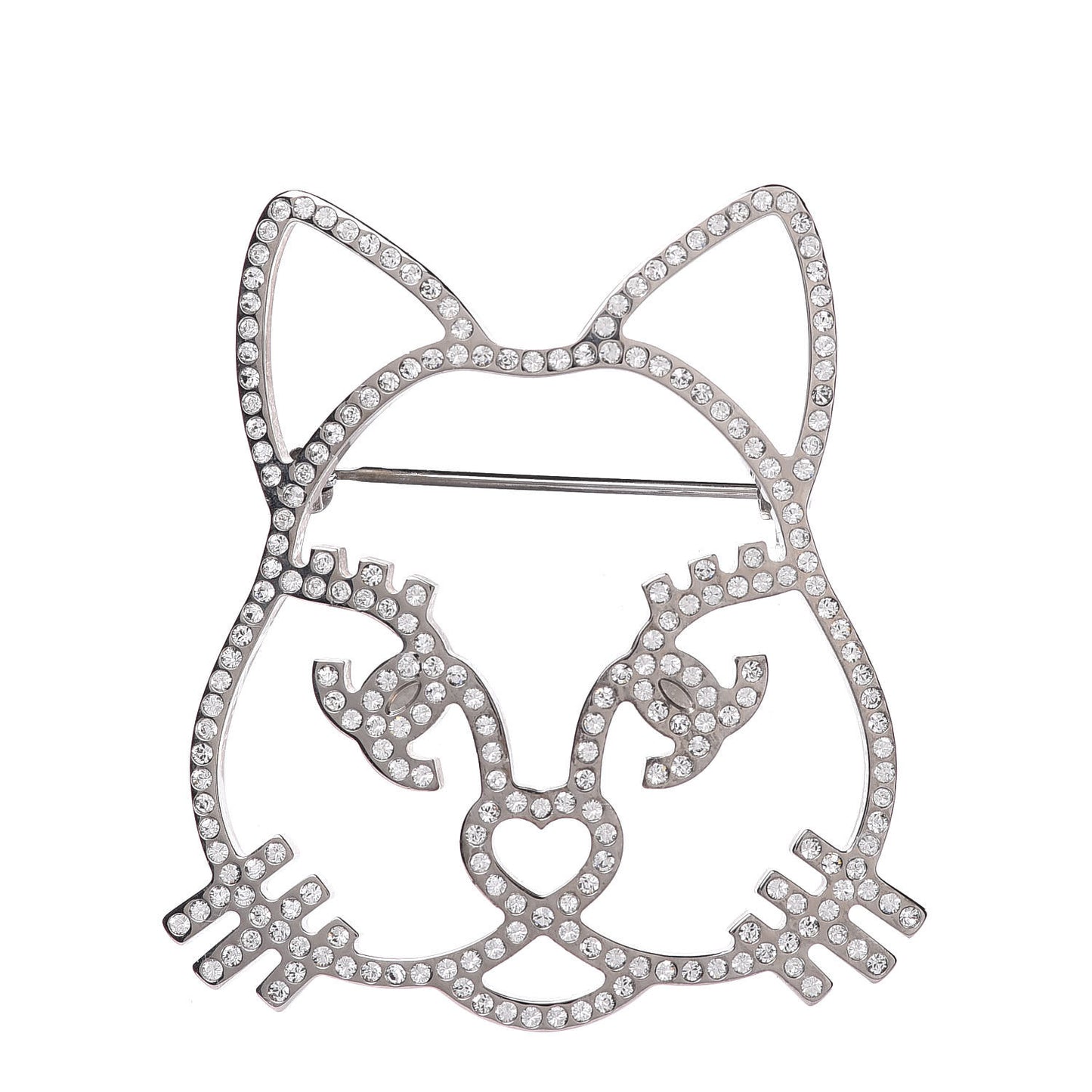 Strass Crystal Emoji Choupette Cat Brooch Silver
