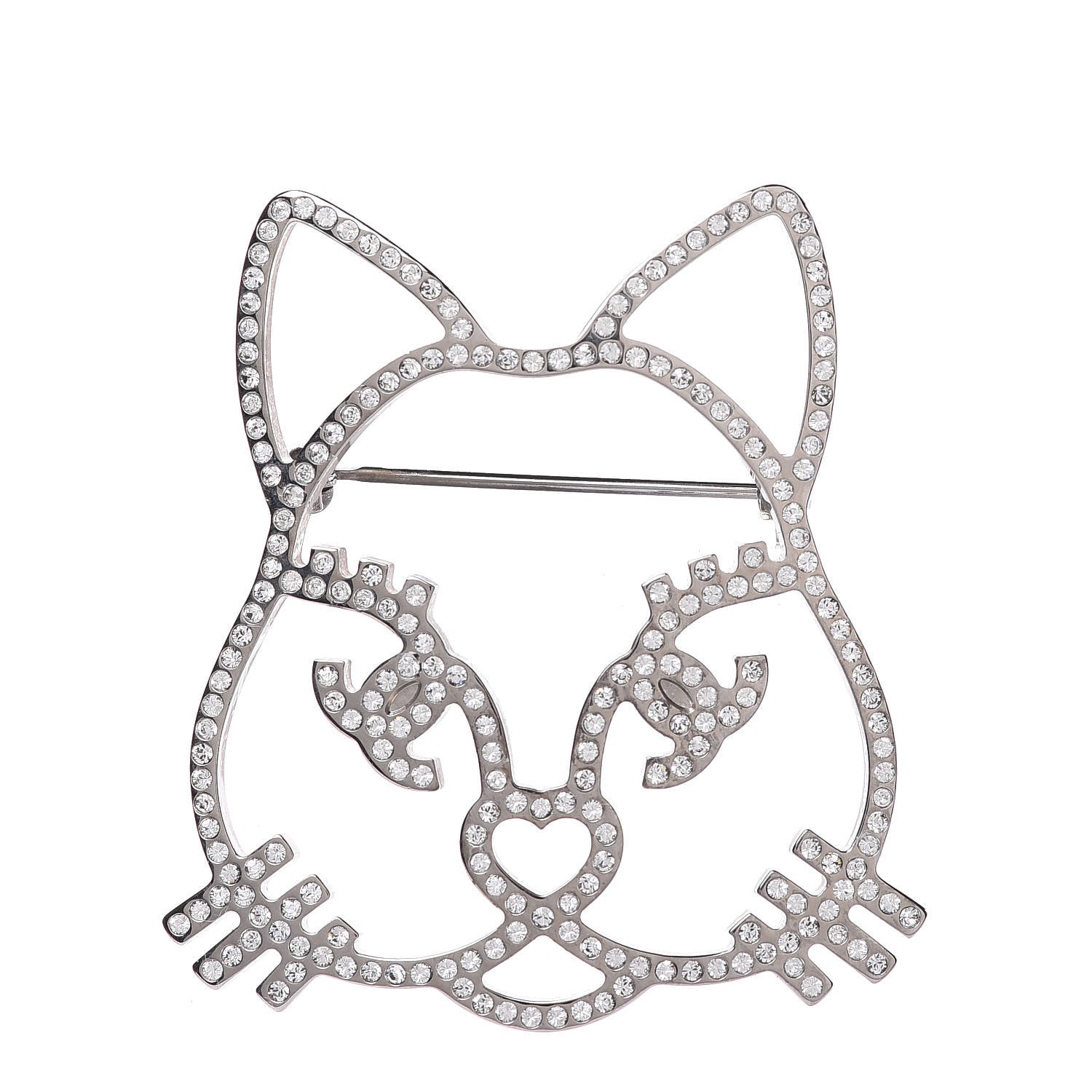 Chanel Strass Crystal Emoji Choupette Cat Brooch Silver 1 of 5