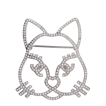 Chanel Strass Crystal Emoji Choupette Cat Brooch Silver 1 of 5
