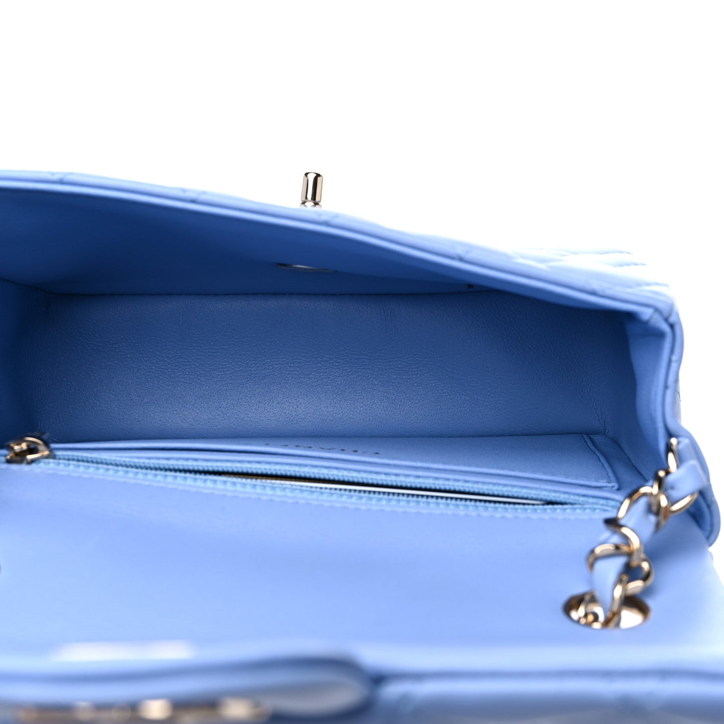 Lambskin Quilted Mini Rectangular Flap Light Blue