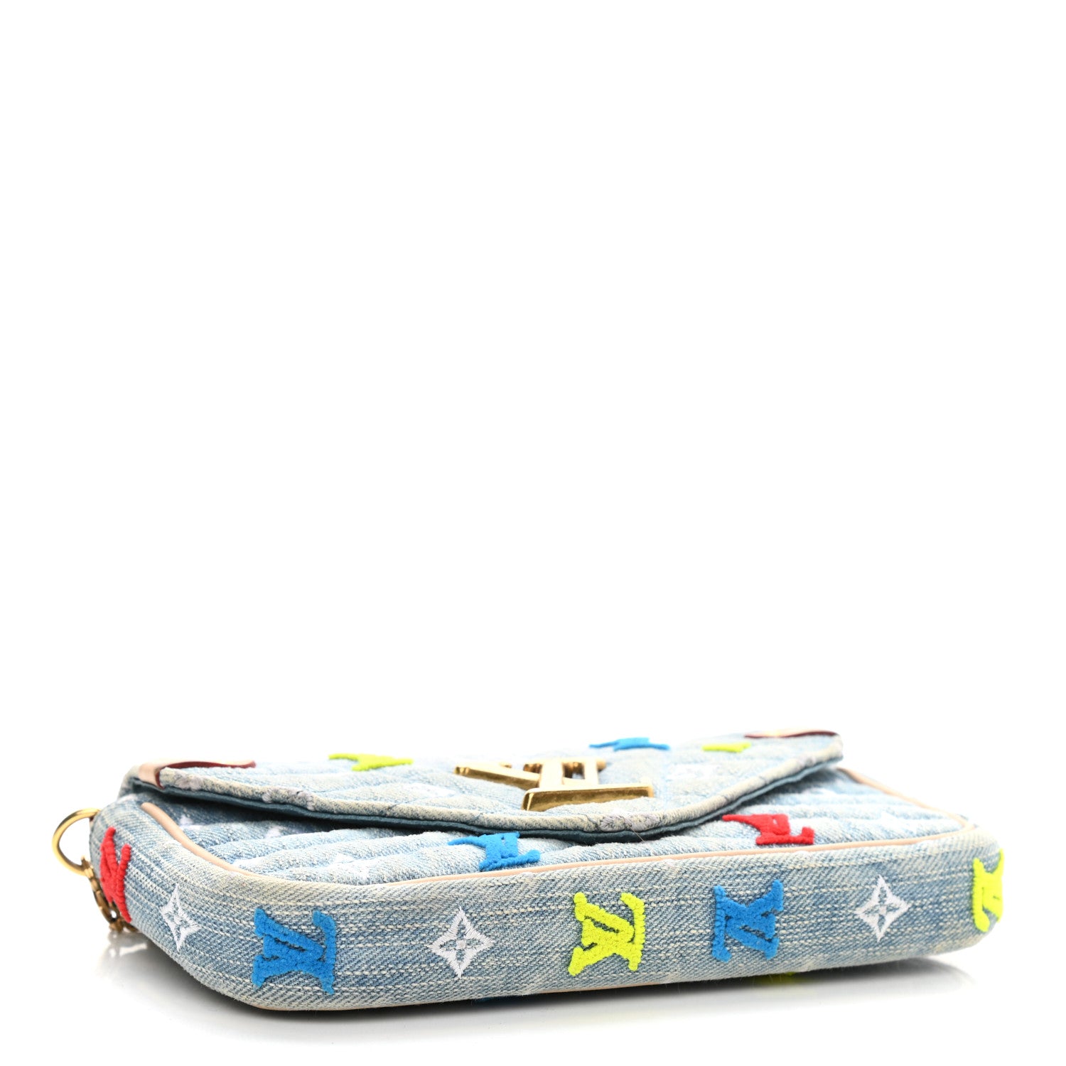 Louis Vuitton Embroidered Monogram Denim New Wave Chain Pochette Blue 4 of 14