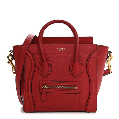 Celine Drummed Calfskin Nano Luggage Red 1 of 13