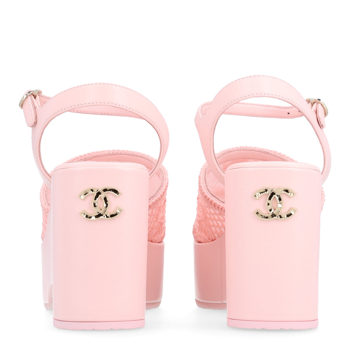 Fabric Calfskin CC Platform Sandals 39.5 Light Pink