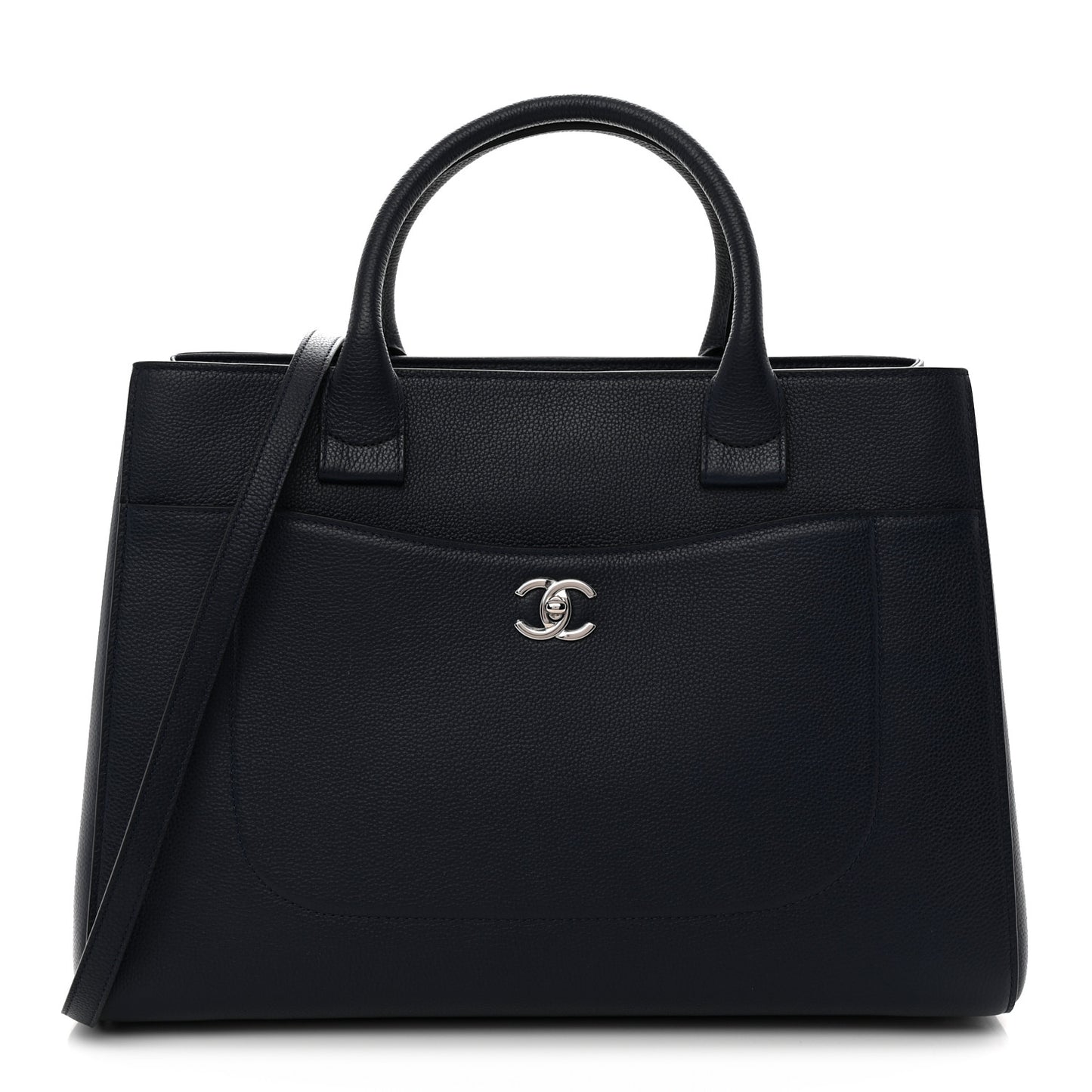 Grained Calfskin Medium Neo Executive Shopper Tote Dark Blue