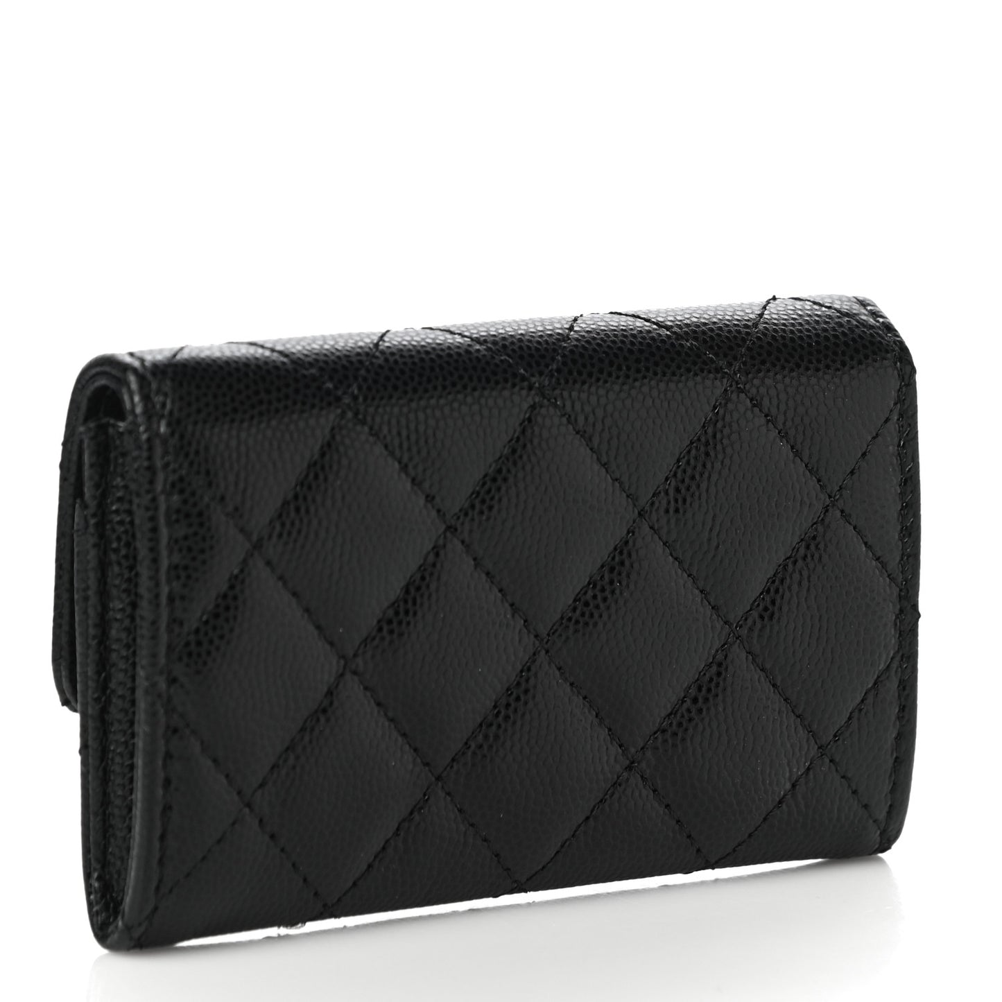 Caviar Quilted Crystal CC Flap Card Holder Black