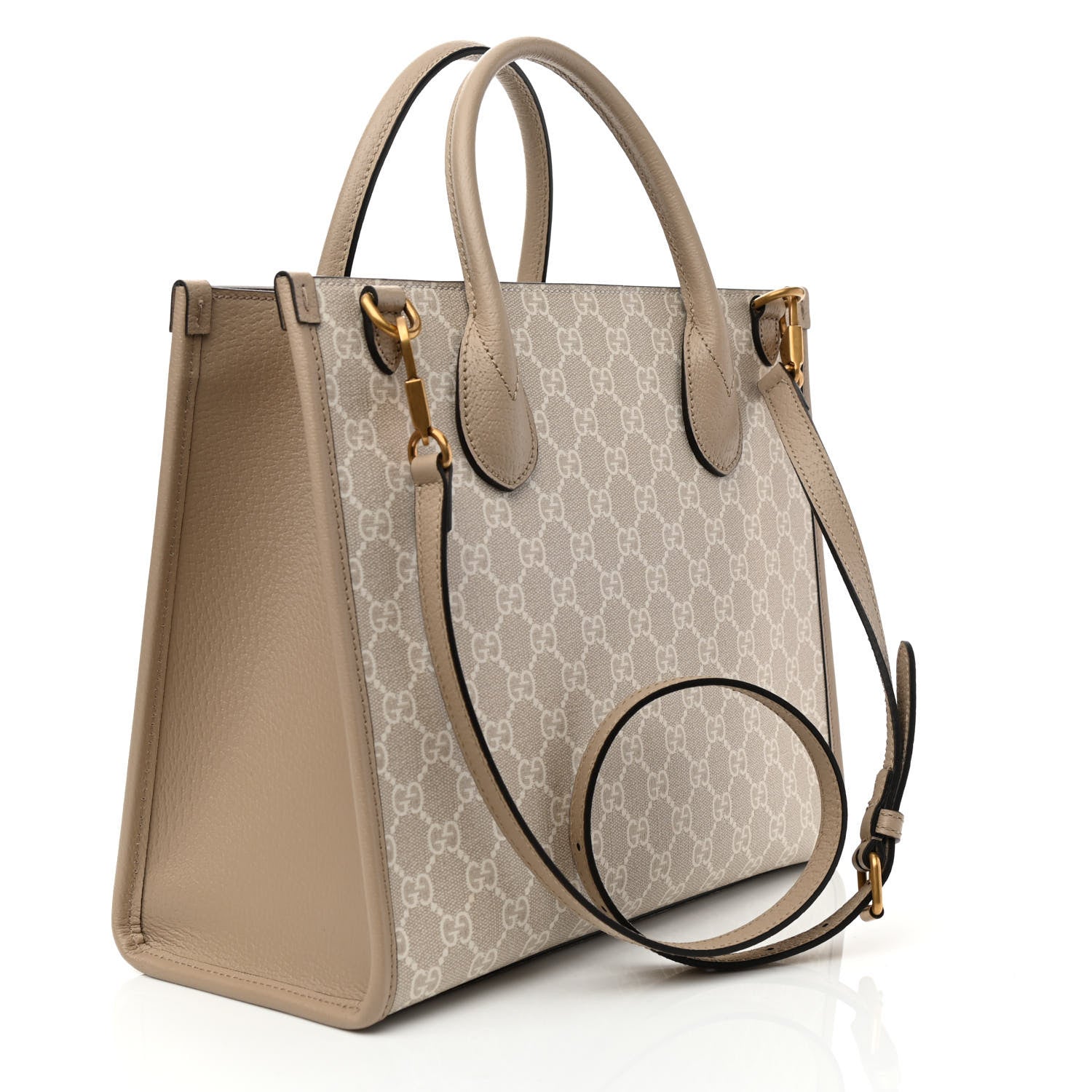 Gucci GG Supreme Monogram Textured Dollar Calfskin Small Retro Interlocking G Tote Bag Beige Mystic White Oatmeal 3 of 9