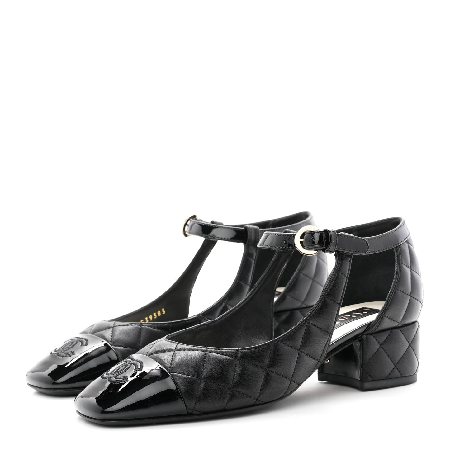 Lambskin Patent Quilted Cap Toe Mary Jane Flats 36 Black