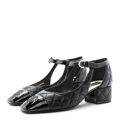 Chanel Lambskin Patent Quilted Cap Toe Mary Jane Flats 36 Black 4 of 10