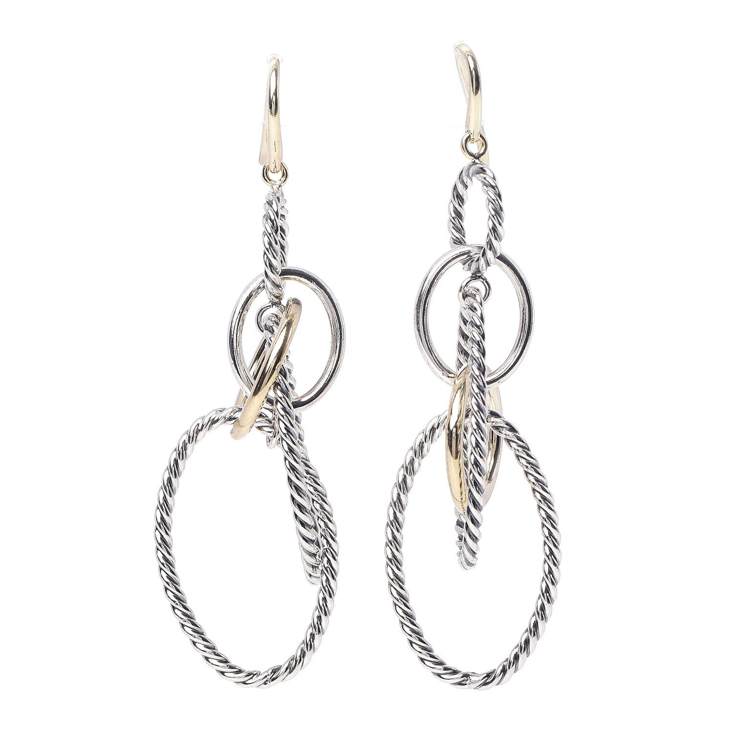 Sterling Silver 18K Yellow Gold Mobile Oval Drop Earrings