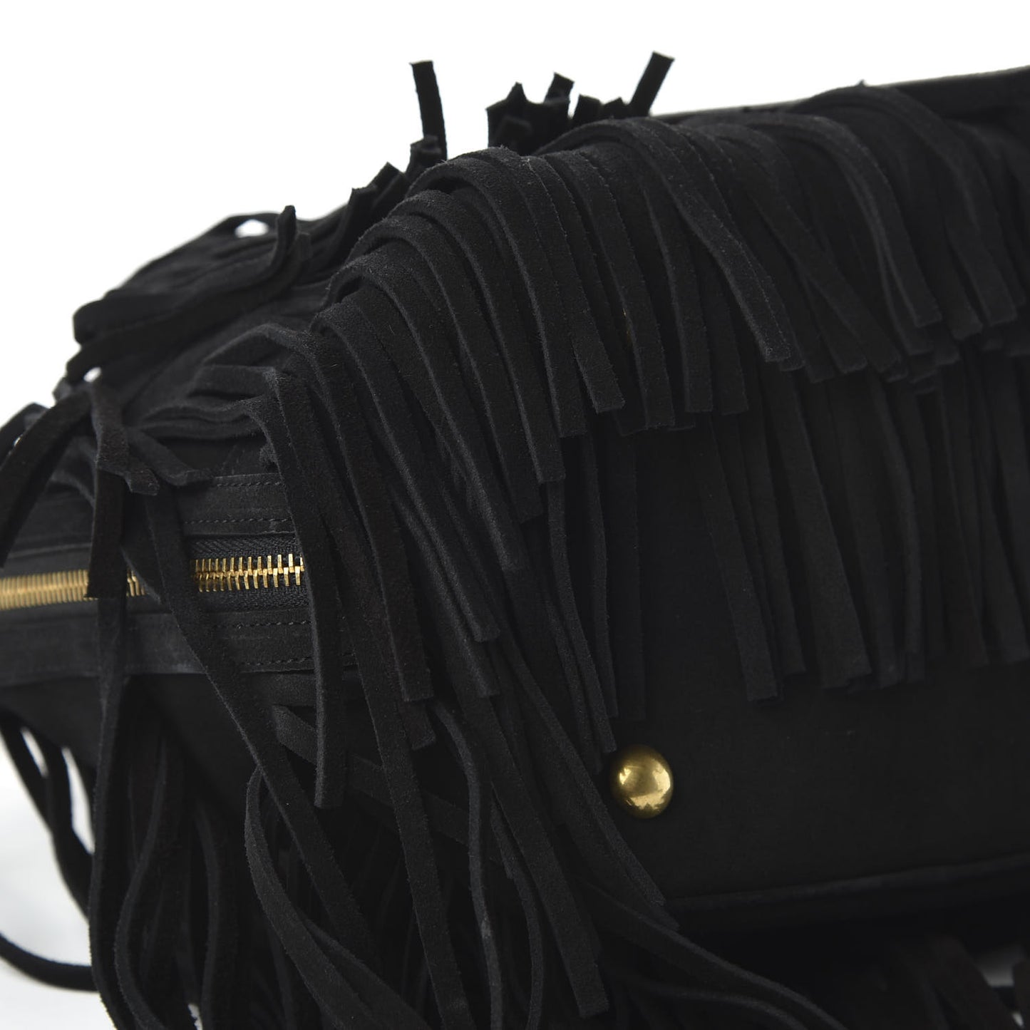 Suede Calfskin Small Emmanuelle Fringe Bucket Bag Black