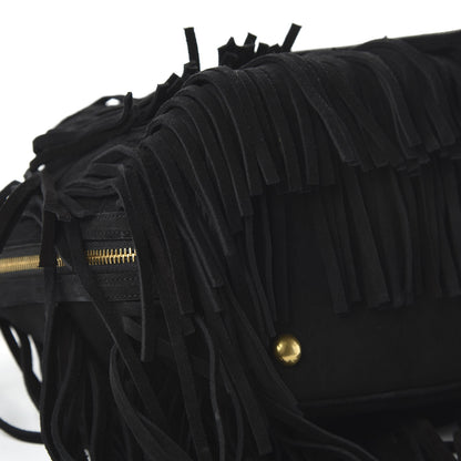 Saint Laurent Suede Calfskin Small Emmanuelle Fringe Bucket Bag Black 6 of 11