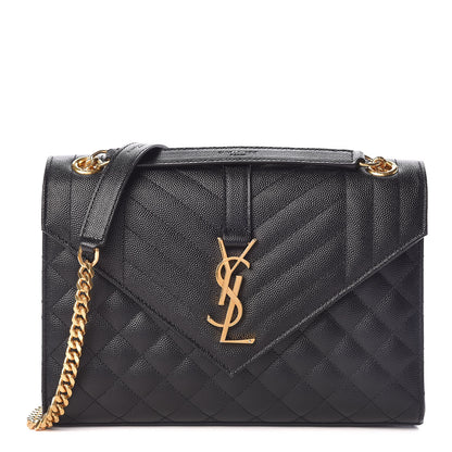 Saint Laurent Grain De Poudre Textured Mixed Matelasse Triquilt Medium Monogram Satchel Black 1 of 11