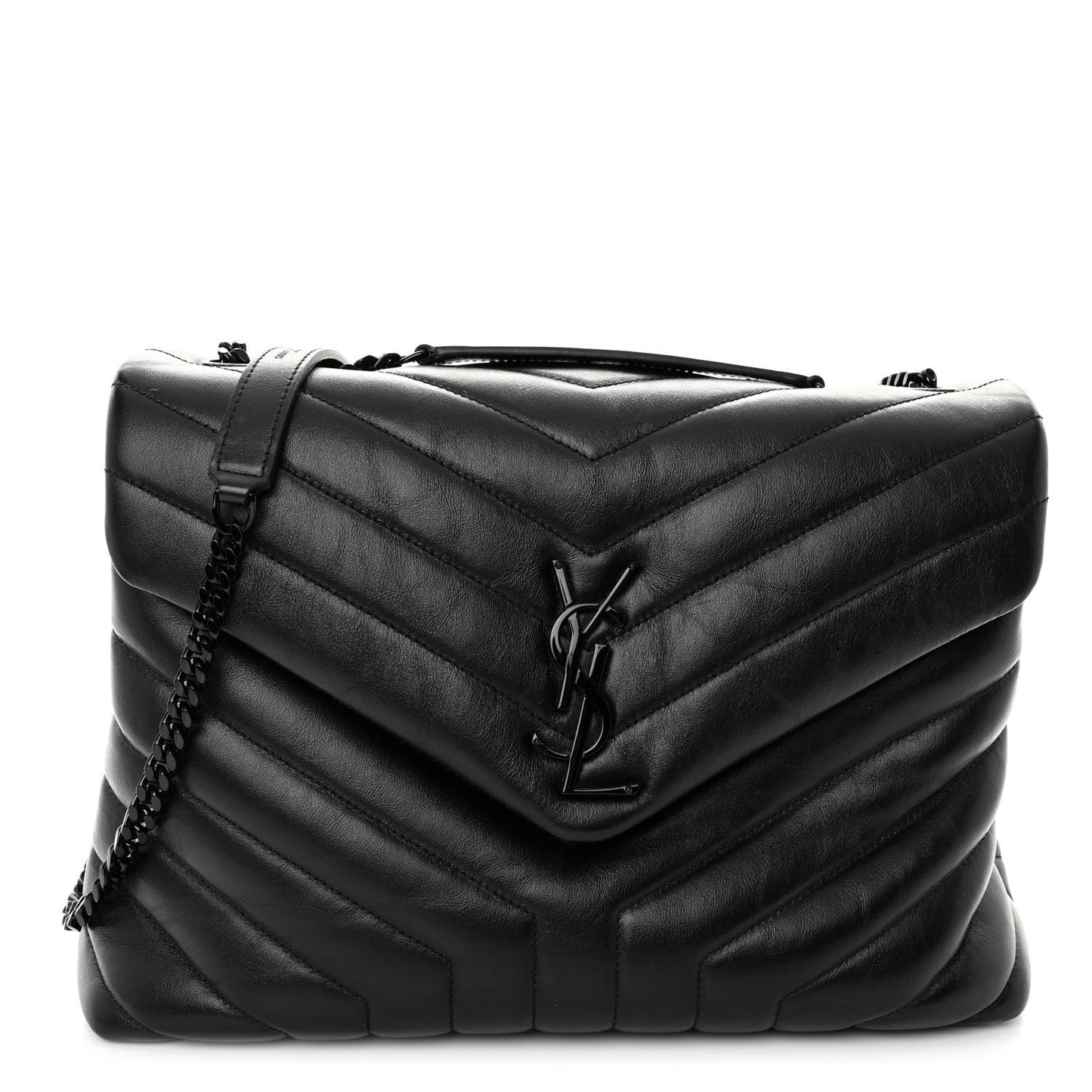 Calfskin Y Quilted Monogram Monochrome Medium Loulou Chain Satchel Black