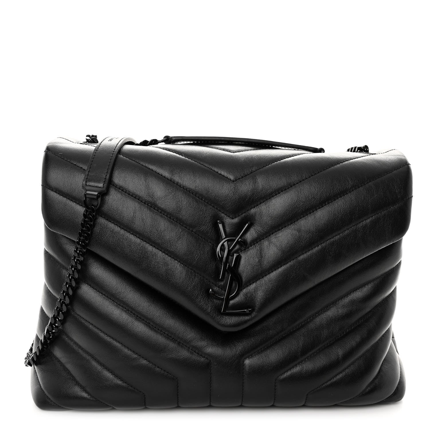 Saint Laurent Calfskin Y Quilted Monogram Monochrome Medium Loulou Chain Satchel Black 1 of 9