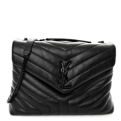 Saint Laurent Calfskin Y Quilted Monogram Monochrome Medium Loulou Chain Satchel Black 1 of 9