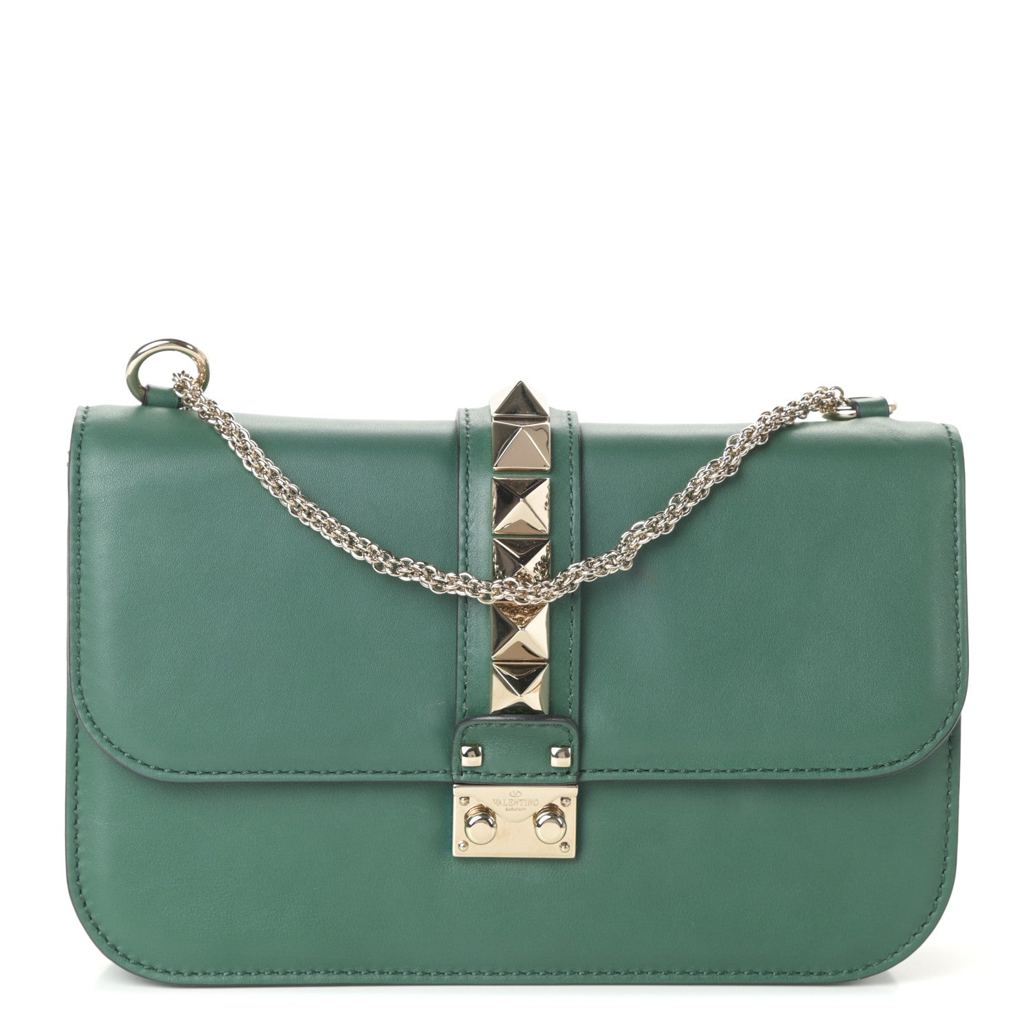 Valentino Garavani Vitello Medium Glam Lock Rockstud Flap Smeraldo 1 of 7