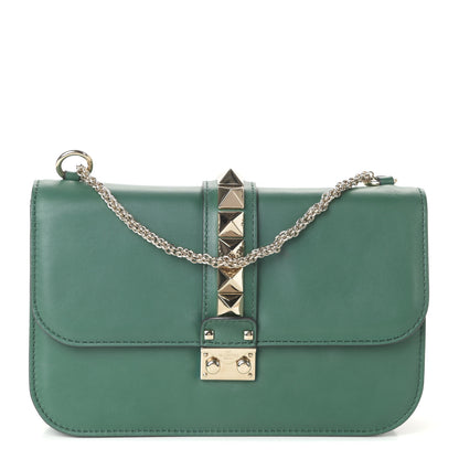 Valentino Garavani Vitello Medium Glam Lock Rockstud Flap Smeraldo 1 of 7