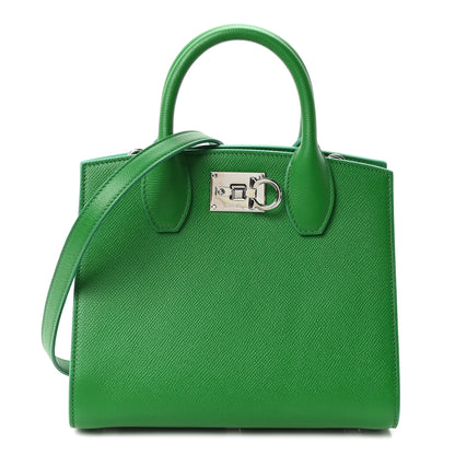 Salvatore Ferragamo Hammered Calfskin Small The Studio Box Bag Green 1 of 9