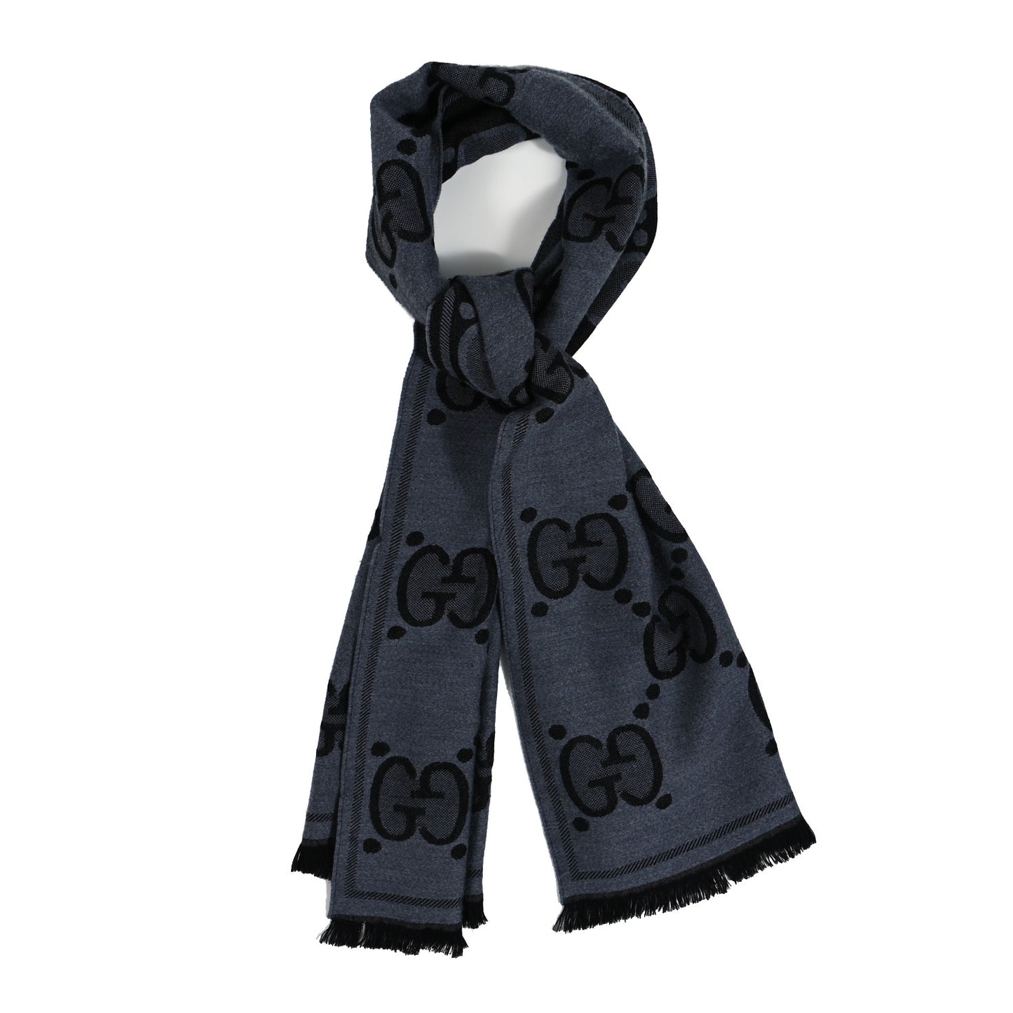 Wool Jacquard Monogram Jumbo GG Nest Mel Scarf Lead Black