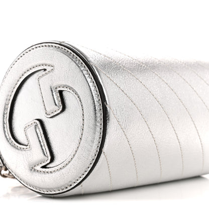 Gucci Sakai Be Green Calfskin Diagonal Stitched Mini Blondie Barrel Shoulder Bag Silver 9 of 10
