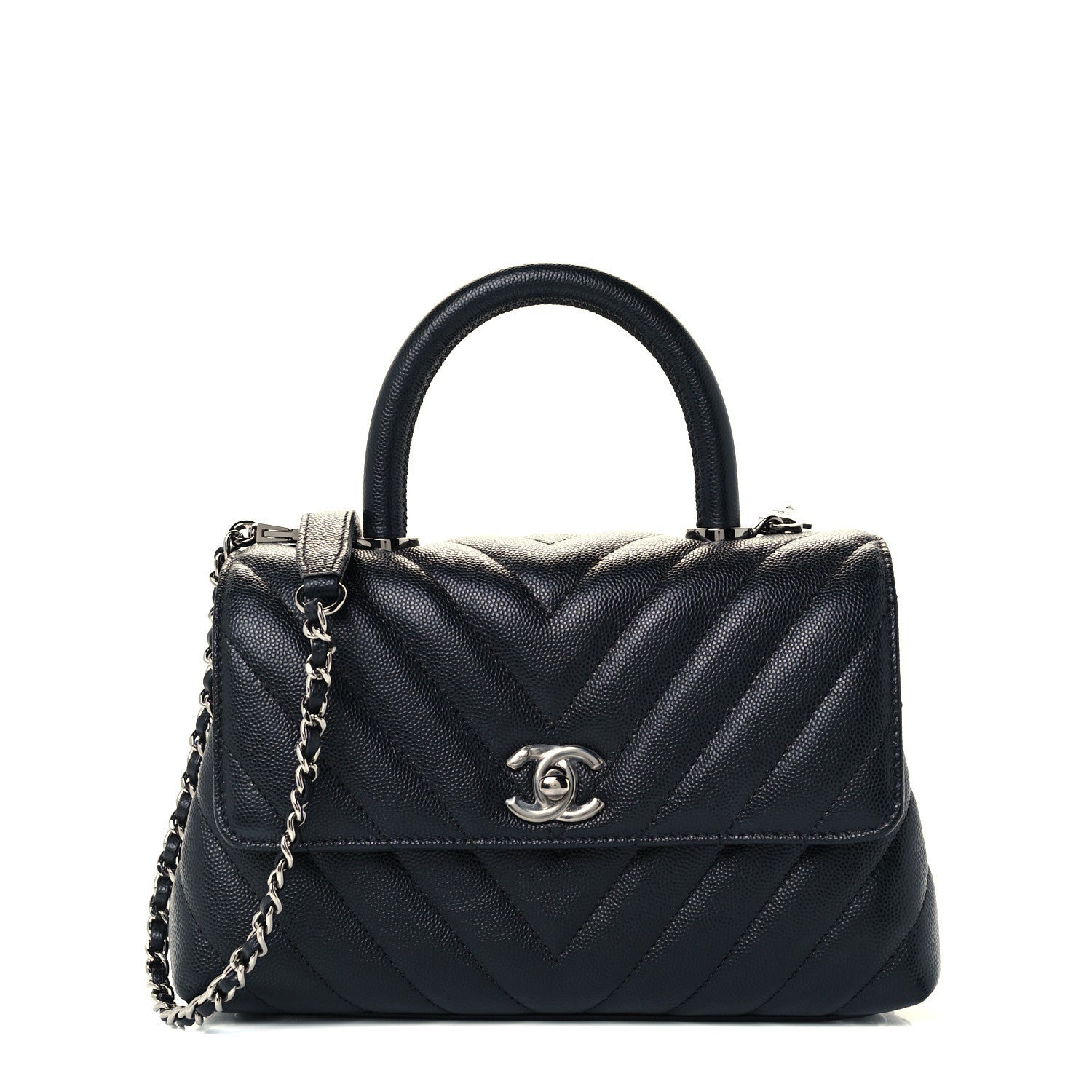 Chanel Caviar Chevron Quilted Mini Coco Handle Flap Black 1 of 12