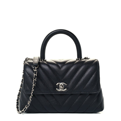 Chanel Caviar Chevron Quilted Mini Coco Handle Flap Black 1 of 12