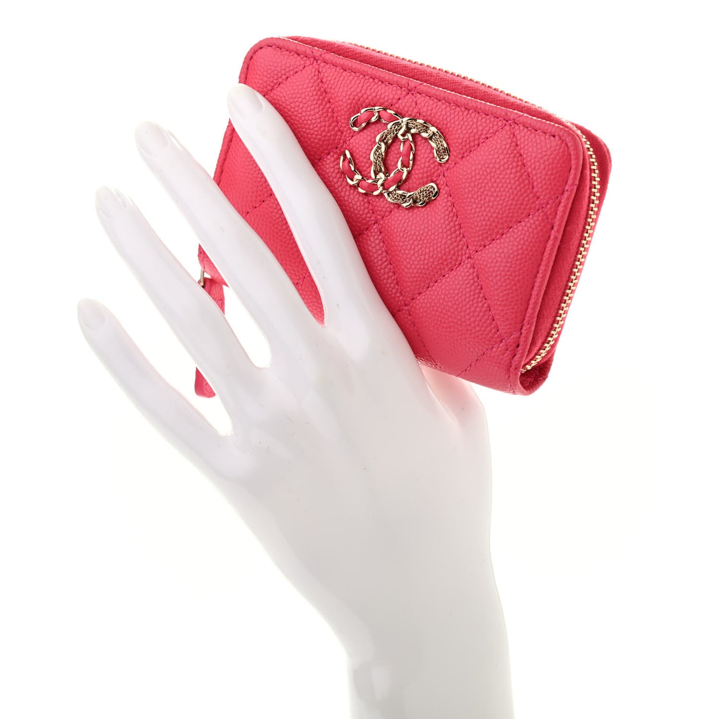 Caviar Quilted French New Wave Zip Coin Purse Pink