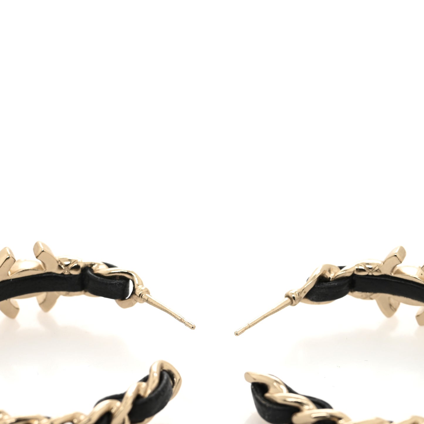 Metal Lambskin Quilted CC Turnlock Chain Hoop Earrings Gold Black