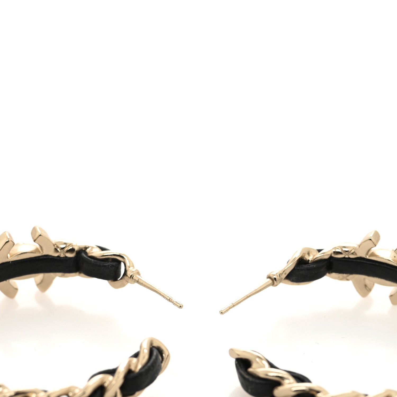Chanel Metal Lambskin Quilted CC Turnlock Chain Hoop Earrings Gold Black 2 of 3