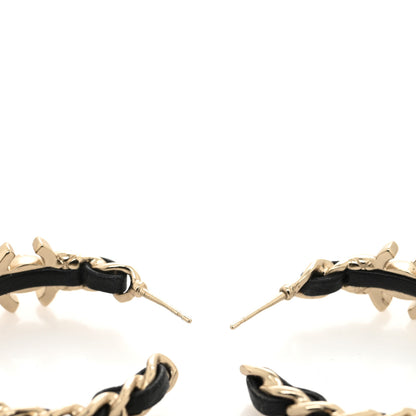 Chanel Metal Lambskin Quilted CC Turnlock Chain Hoop Earrings Gold Black 2 of 3