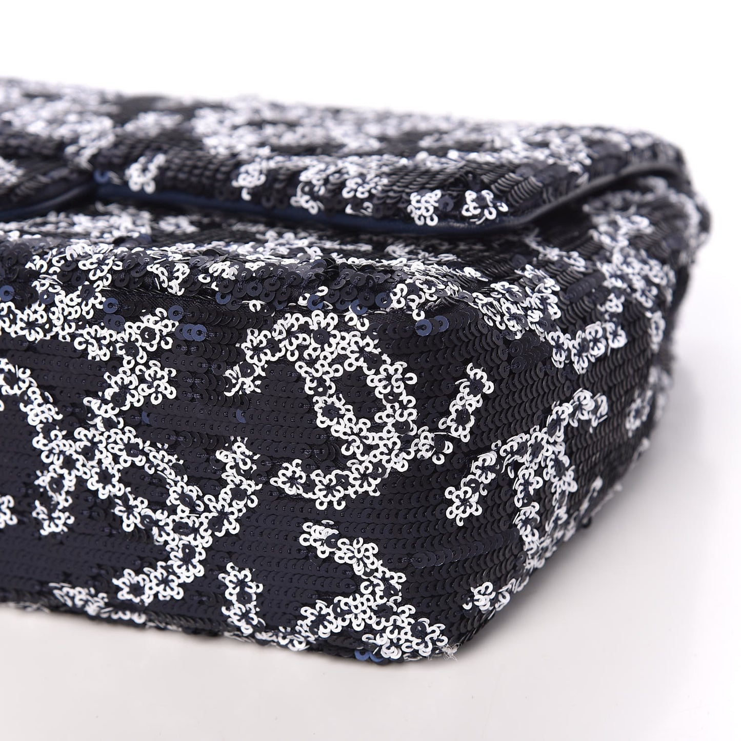 Lambskin Sequins Medium Single Flap Navy Blue White