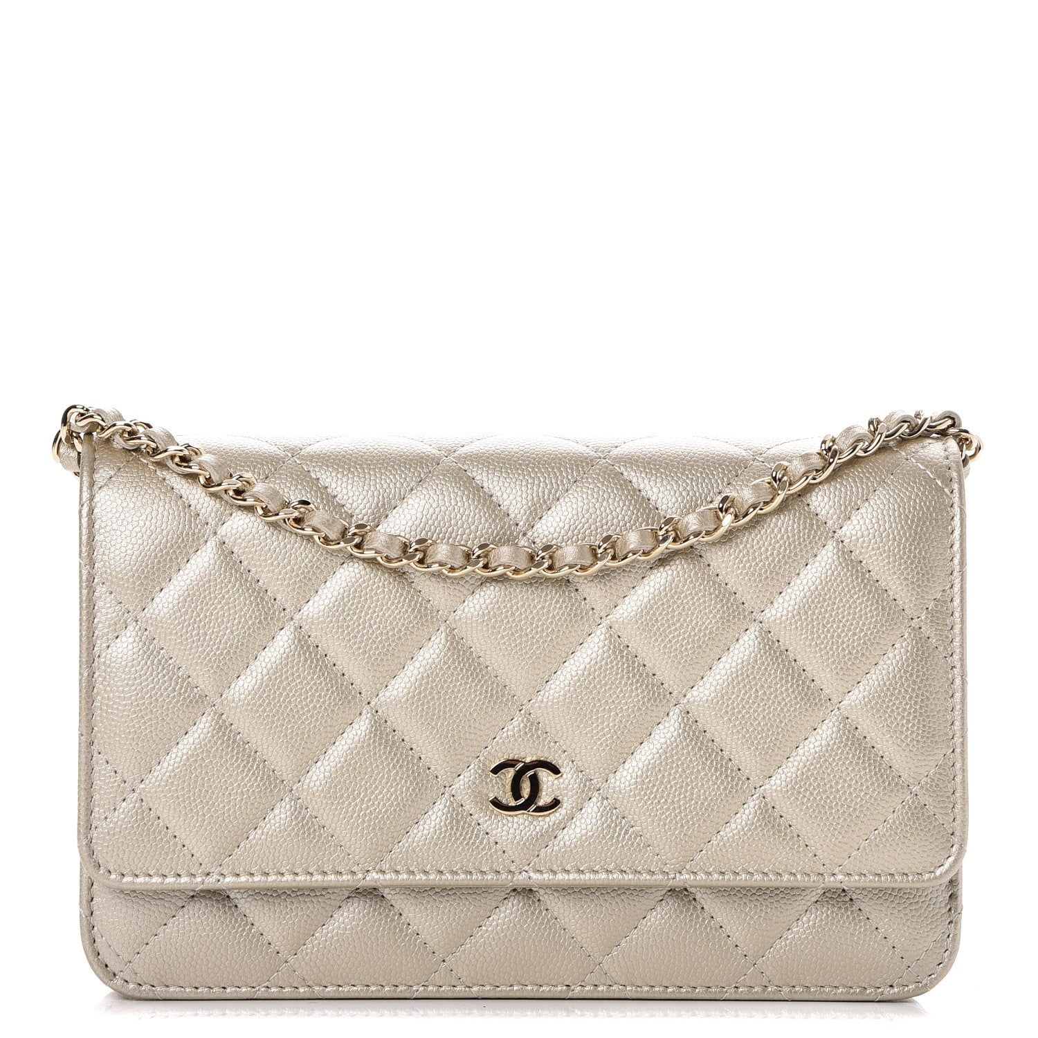 Chanel Caviar Quilted Wallet On Chain WOC Light Gold 1 of 10