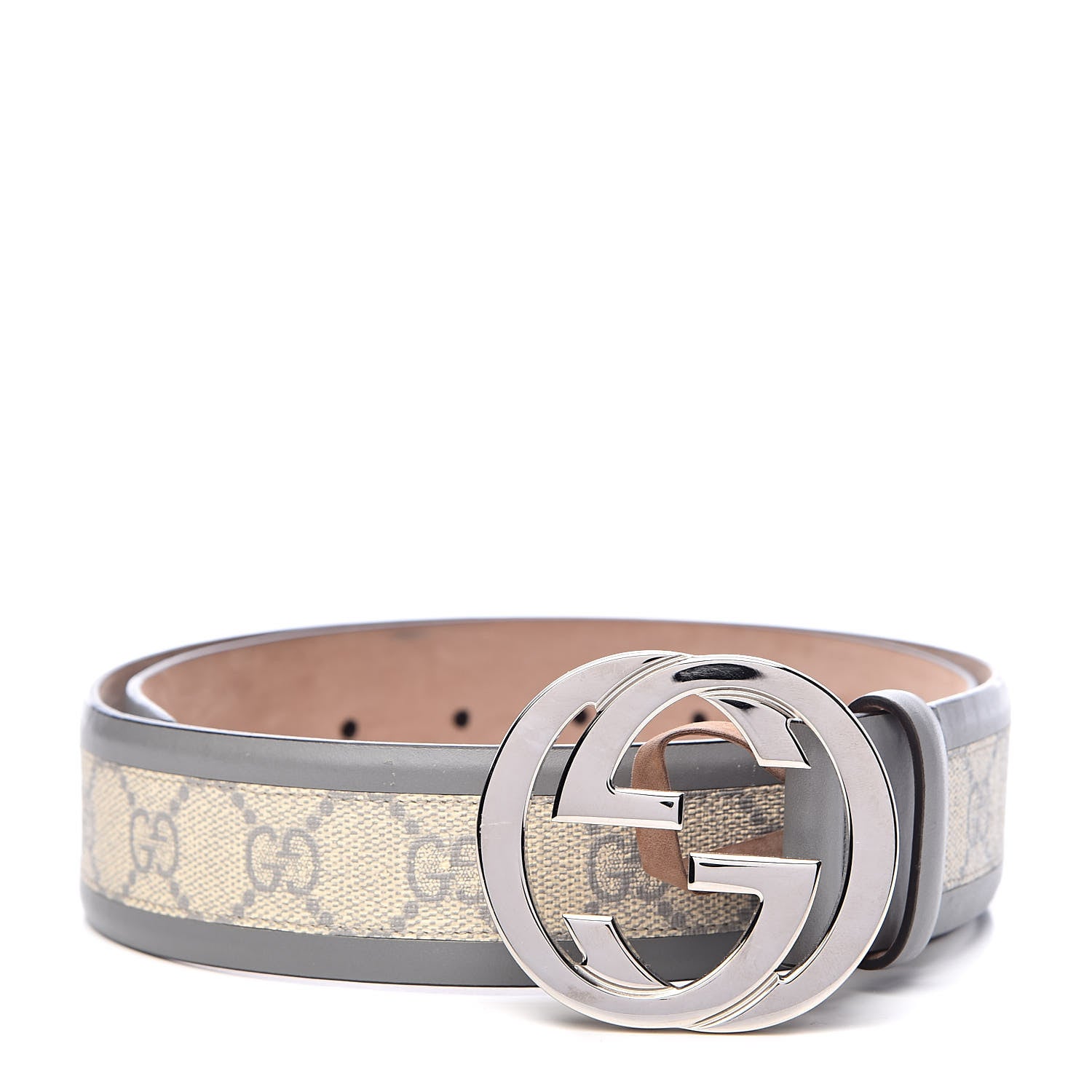 Gucci GG Supreme Monogram Selleria Interlocking G 40mm Belt 80 32 Ecru Grigio 1 of 8